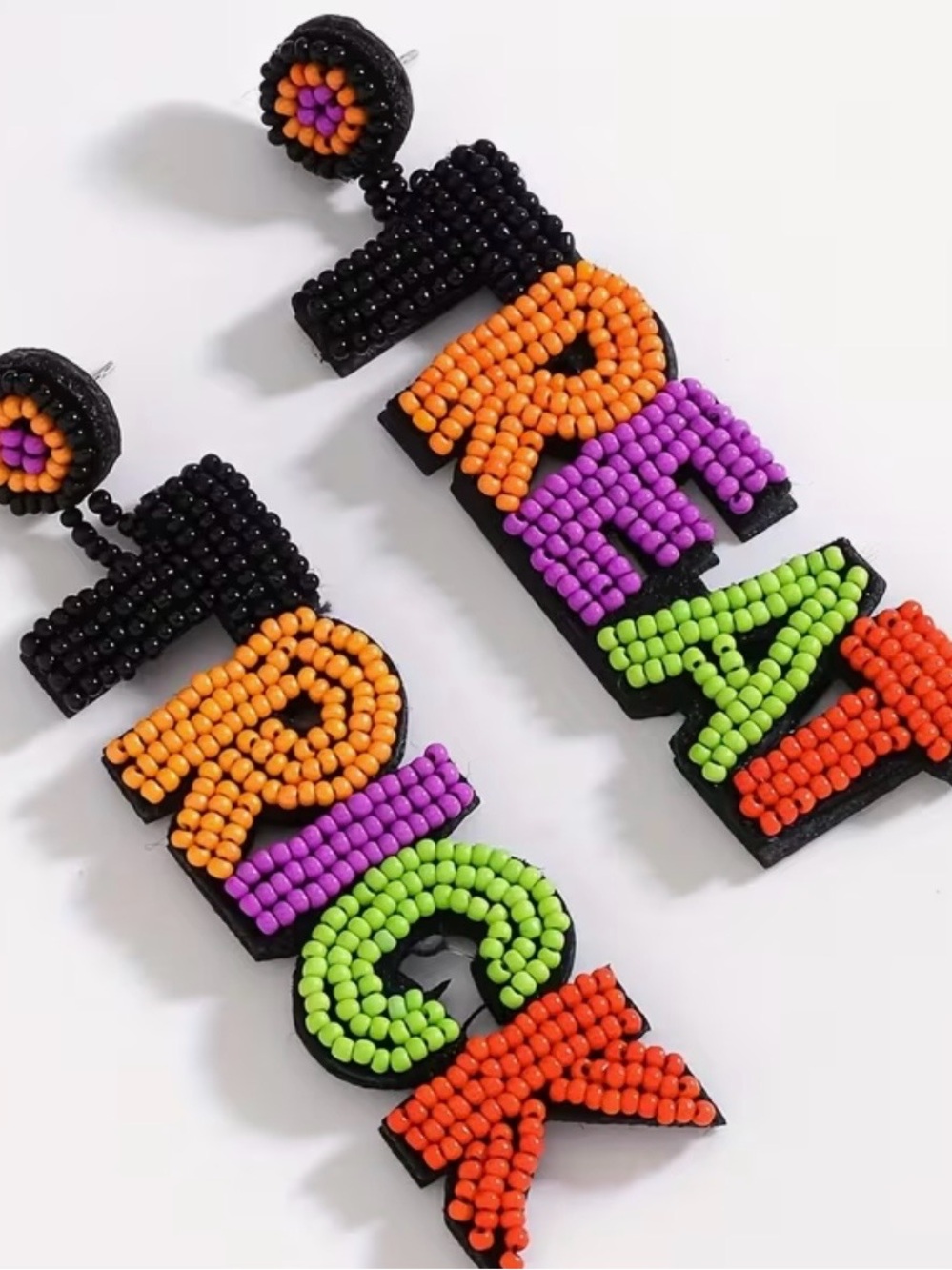 NWT Black Beaded 'Trick or Treat”' Multicolor Statement Earrings - Picture 3 of 4